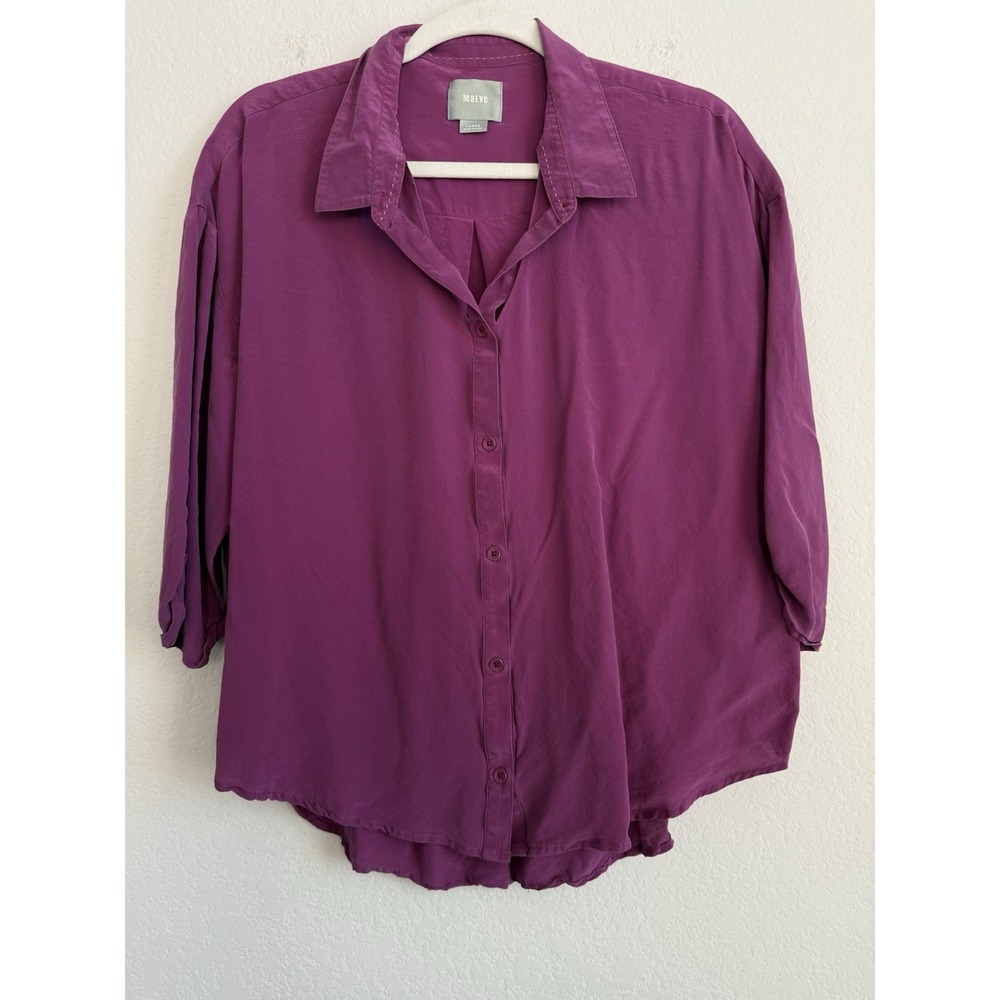 Maeve Anthropologie Silk Blouse Women's Large Magenta Cut Out Long Sleeve Career - Picture 2 of 11